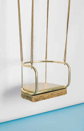 The Island: Swing with brass structure, part of God project by Alberto Biagetti and Laura Baldassari, curated by Maria Cristina Didero.