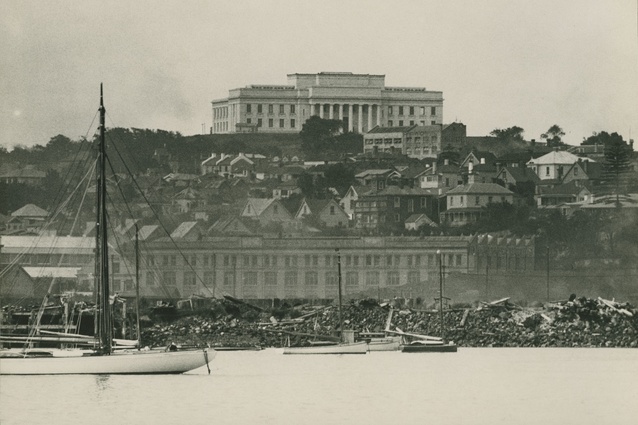A view of the Auckland War Memorial Museum from Mechanics Bay in 1929.