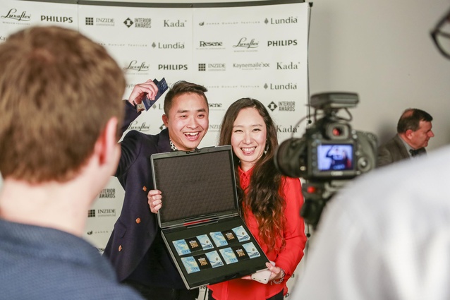 Emerging Design Professional Award Winner, DJ Tai from Cheshire Architects with $1000 cash inside an A4 Youmans Capsule.