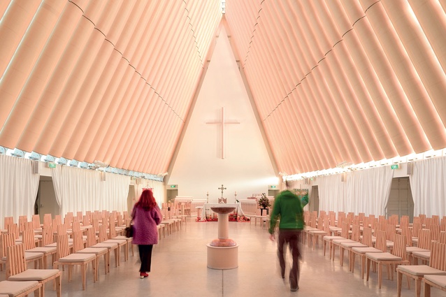 Transitional (Cardboard) Cathedral, Christchurch by Shigeru Ban Architects in association with Warren and Mahoney.
