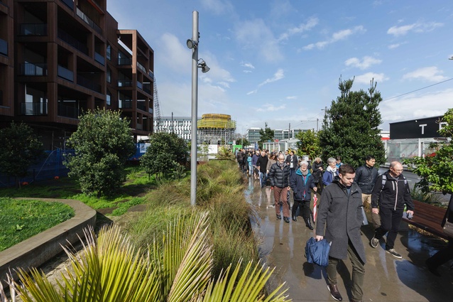 The Green Building Walking Tour learned about the near-completed Wynyard Central (on the left), designed by Architectus.